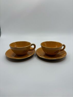 I.C.A.P VTG  1930s Set For 2 Yellow Gold Espresso Demitasse Cups & Saucers Italy